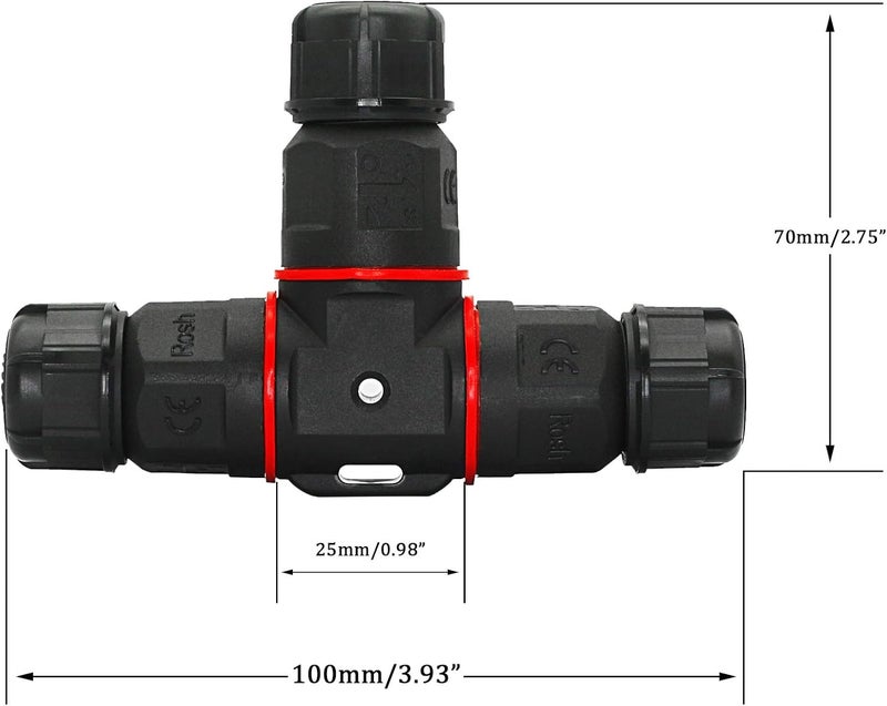 CERRXIAN صندوق تقاطع كهربائي خارجي 3 دبابيس 3 طرق CERRXIAN IP68 مقاوم للماء للتركيب الخارجي محول كهربائي LED لنطاق كابل 5mm-10mm أسود 2 عبوة - Image 4