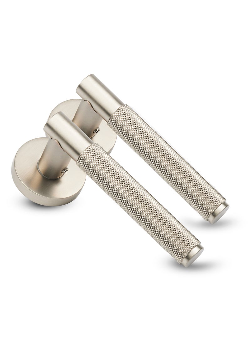 CINCINNO Levitas Premium Anti-Rust Aluminum Door Handle Pair With 28.8x15mm Cylinder Plate, Fits 58x50 Lock Body, Salt Spray Tested, 2-Year Color & 5-Year Mechanical Warranty (Satin Nickel) - Image 1