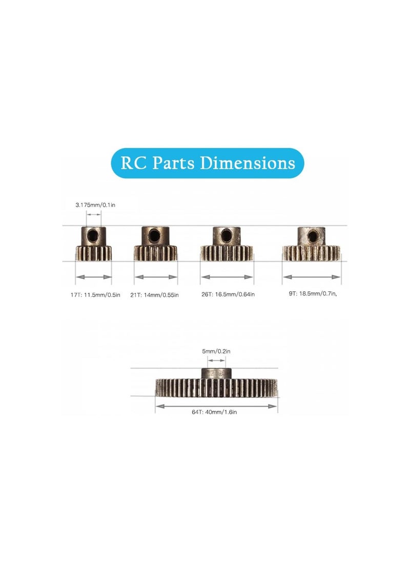 silvercnc - Differential Main Metal Spur Gear, 64T Main Gear and 17T 21T 26T 29T Motor Gear RC Metal Spur Diff Differential Main Gear RC Parts for HSP 1/10 Truck Brontosaurus 94111 - Image 1