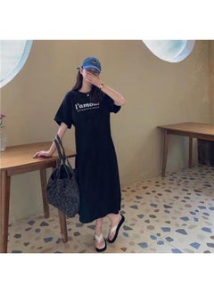 South Korea Plus Size T-shirt Women's Summer Short-sleeved Casual Loose Dress Women's Chubby Girl Western-style Over-the-knee Lazy Skirt