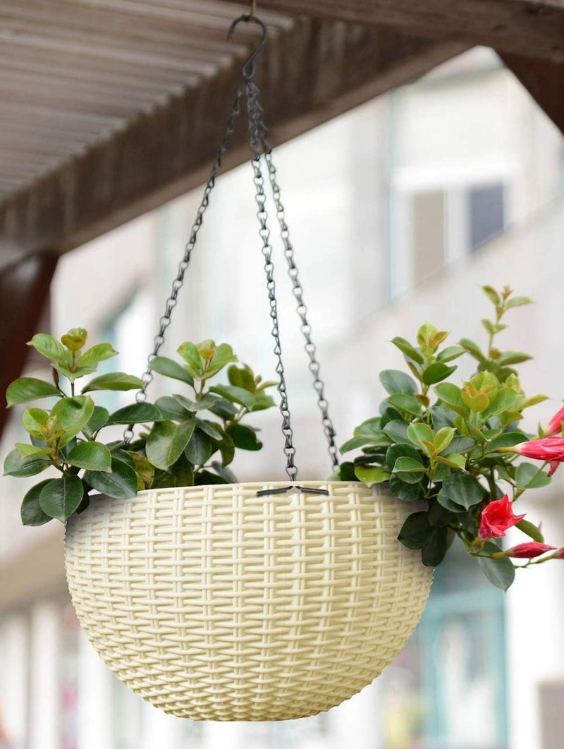 Bianco Round Rattan Woven Hanging Planters with Hanging Chain, Hanging Pots for Plants Balcony (White, Set of 7, 7.1x4.8 Inch) - Image 4