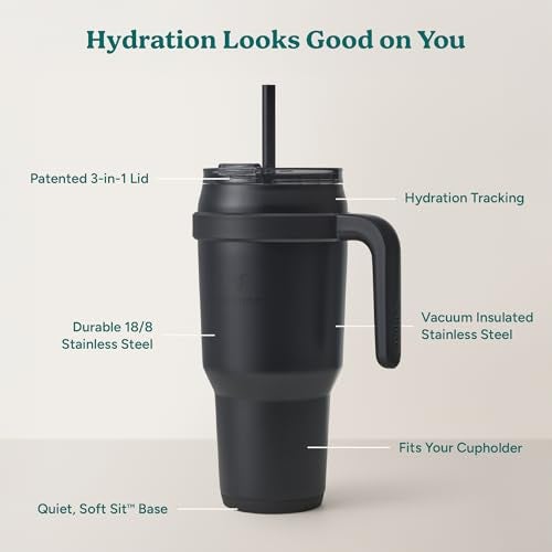 REDUCE 40 oz Stainless Steel Tumbler with Handle - Dual-Wall Vacuum Insulated Travel Mug, Sweat-Proof Lid & Reusable Straw - Keeps Drinks Cold for 24 Hrs, Fits Cupholders, Dishwasher Safe - Phantom - Image 4