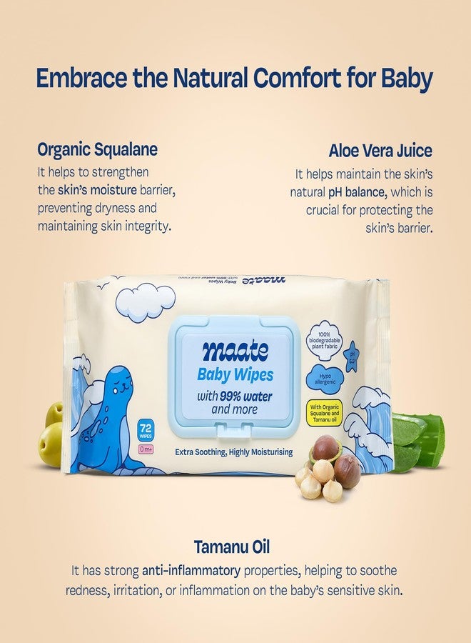 Maate Baby Wipes (Pack of 6, 432 Wipes) | Soothing & Hypoallergenic | Infused With Plant Squalane, Tamanu Oil & Aloe Vera | & Hydrating | Wipe for Baby's | Paraben & Sulphate Free - Image 4