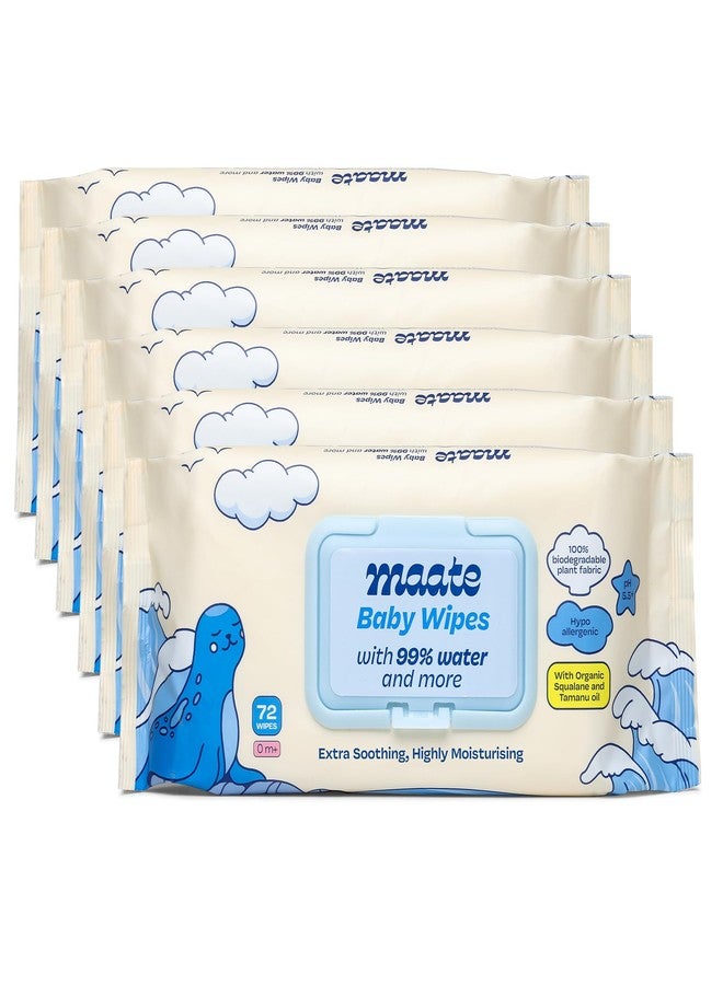 Maate Baby Wipes (Pack of 6, 432 Wipes) | Soothing & Hypoallergenic | Infused With Plant Squalane, Tamanu Oil & Aloe Vera | & Hydrating | Wipe for Baby's | Paraben & Sulphate Free - Image 1