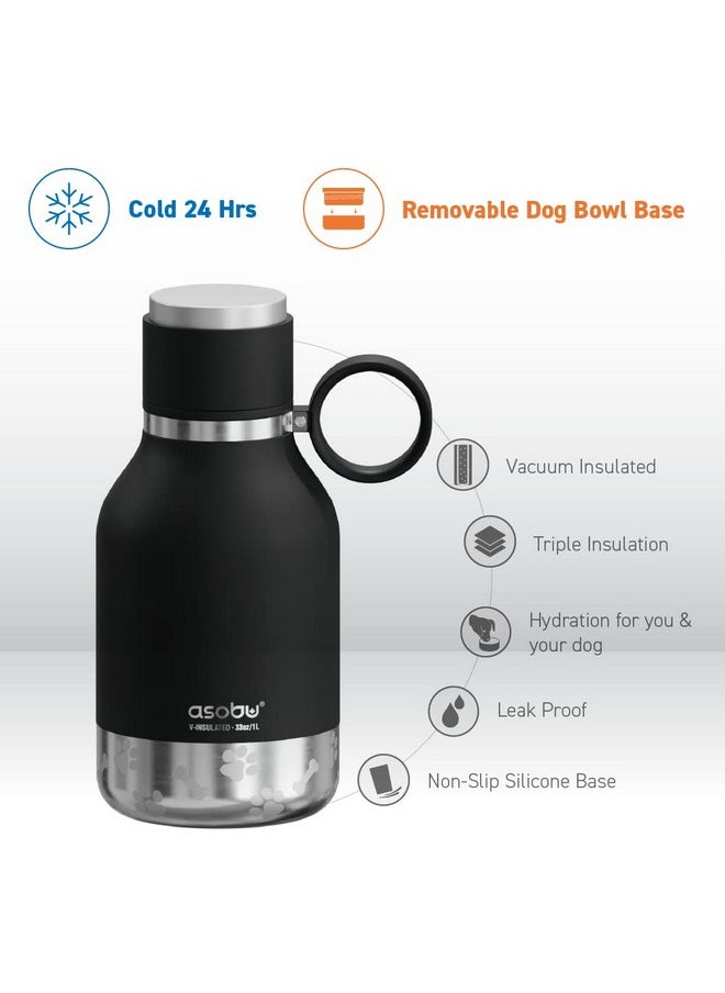 asobu - Dog Bowl Attached To Stainless Steel Insulated Travel Bottle For Human 33 Ounce (Black) - Image 1