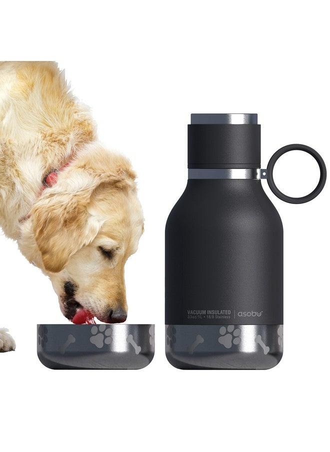 asobu - Dog Bowl Attached To Stainless Steel Insulated Travel Bottle For Human 33 Ounce (Black) - Image 1