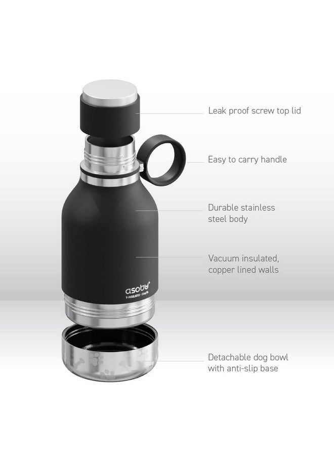 asobu - Dog Bowl Attached To Stainless Steel Insulated Travel Bottle For Human 33 Ounce (Black) - Image 1