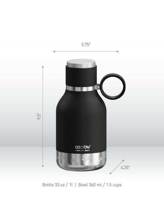 asobu - Dog Bowl Attached To Stainless Steel Insulated Travel Bottle For Human 33 Ounce (Black) - Image 1