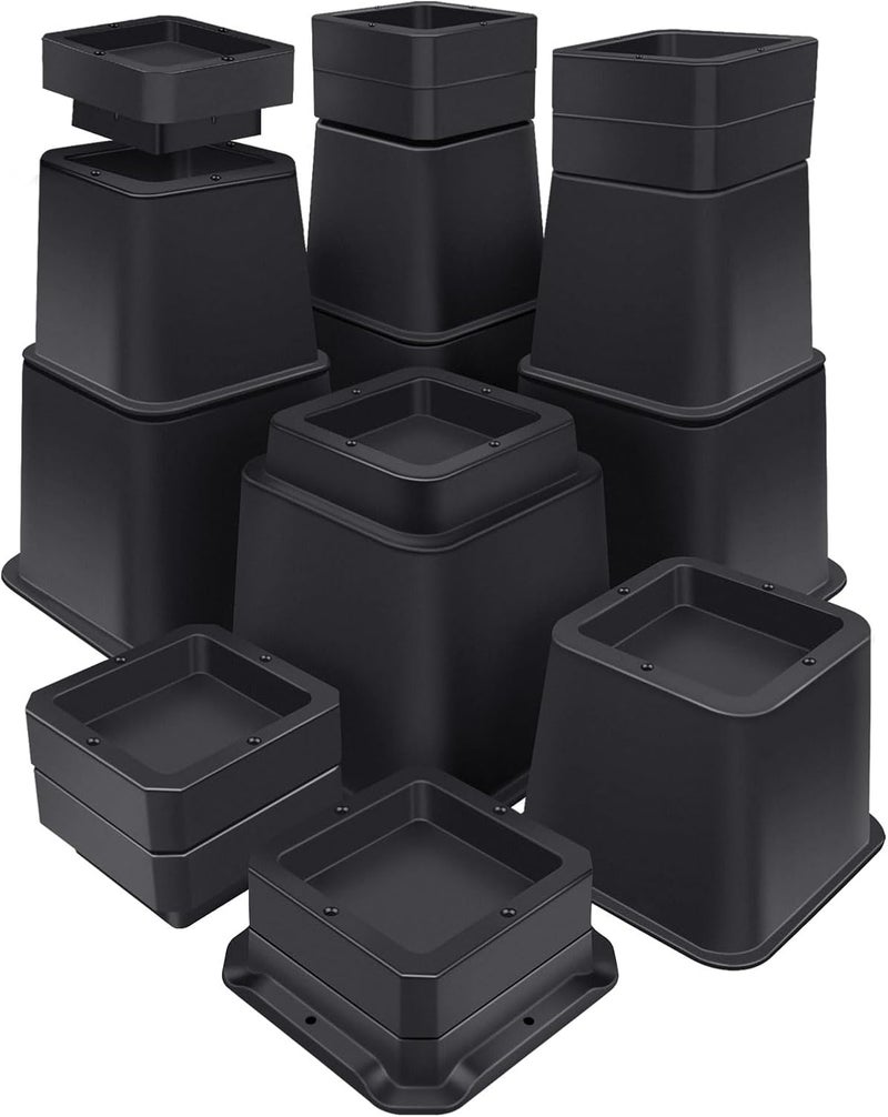 ANNKUT Bed Risers 10 inch Heavy Duty,Elevation in Heights 1,2,3,4,5,6,7,8,9,10 Inch，Adjustable Furniture Risers for Chair Table and Desk Legs Lifting (4 Pack,Black) - Image 1