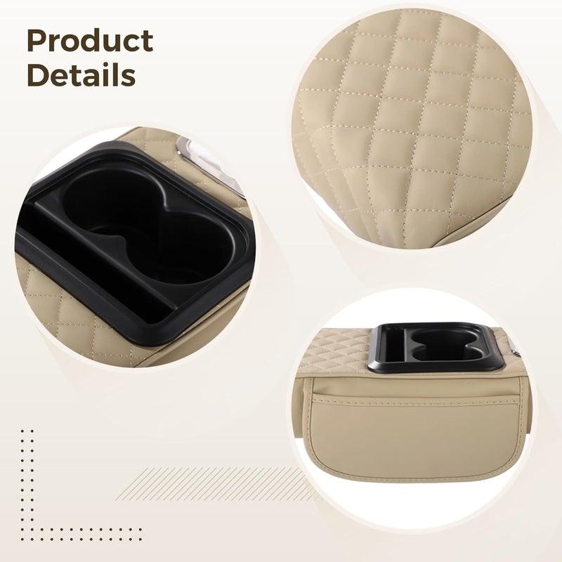Generic Car Armrest Pillow with Memory Foam, Faux Leather Console Organizer with Cup Holders & Tissue Slot - Image 5