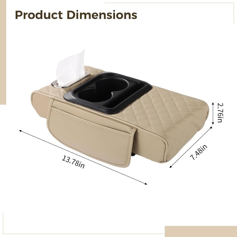 Generic Car Armrest Pillow with Memory Foam, Faux Leather Console Organizer with Cup Holders & Tissue Slot - Image 2