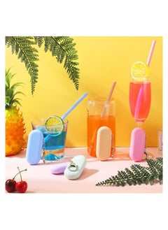 SYOSI SYOSI Reusable Silicone Straws, with Carry Case and Cleaning Brushes, Foldable Portable Drinking Straw Set, for Party Travel Cold or Hot Straw, 7 5/7 Inch Long, Light Color, 8 Sets  - Image 4