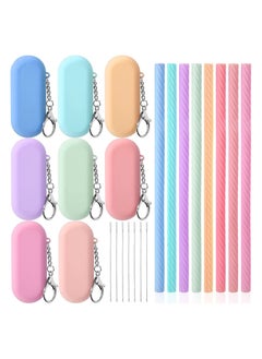 SYOSI SYOSI Reusable Silicone Straws, with Carry Case and Cleaning Brushes, Foldable Portable Drinking Straw Set, for Party Travel Cold or Hot Straw, 7 5/7 Inch Long, Light Color, 8 Sets  - Image 1