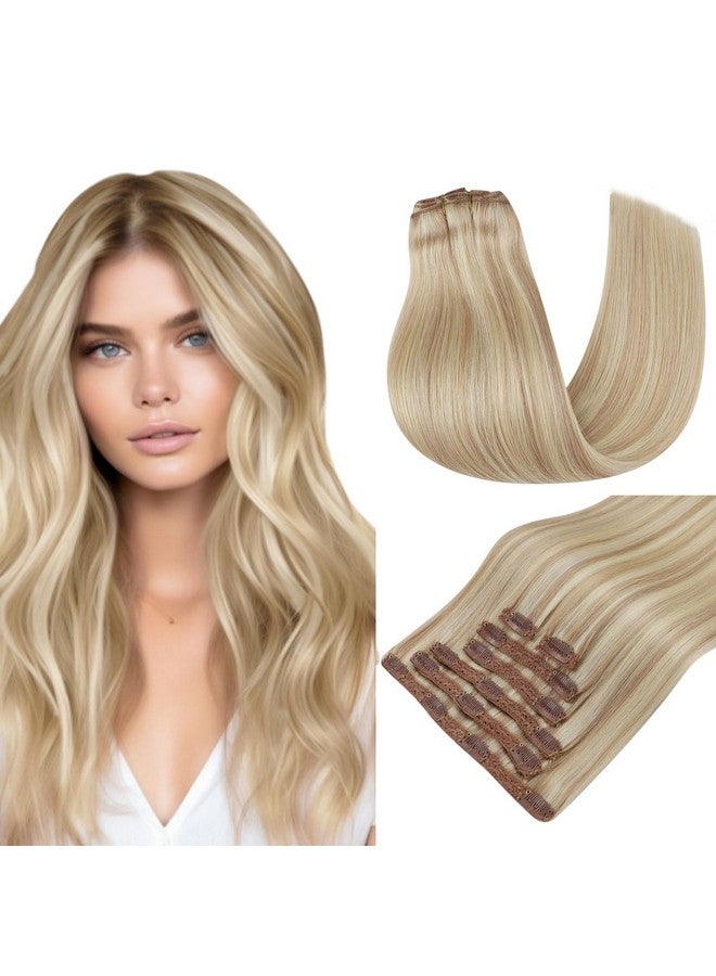 RUNATURE Ash Blonde Hair Extensions Clip Ins Real Human Hair Clip In Extensions 12 Inch Short Clip In Hair Extensions Human Hair Ash Blonde Hair Extensions Clip In Remy Hair Silky Straight 80G 7Pcs - Image 1