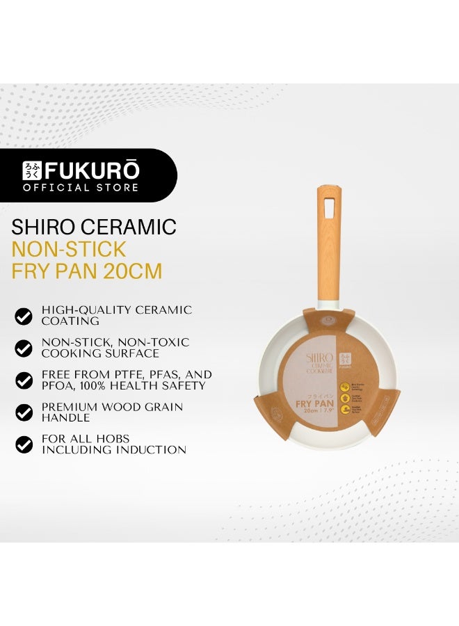 Fukuro Shiro Ceramic Non-Stick Fry Pan - 20cm - Image 1