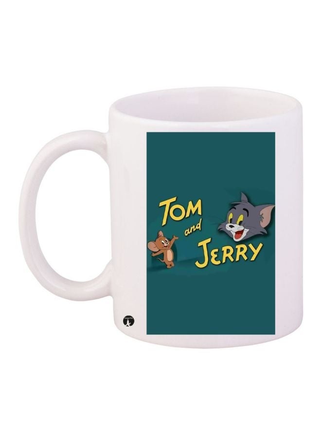 RYN Tom And Jerry Printed Coffee Mug White/Green/Brown 11ounce