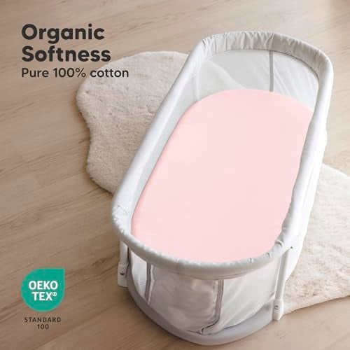 KeaBabies 2Pack Organic Baby Bassinet Sheets Boys Girls 100 Cotton Bassinet Mattress Sheets Compatible with Halo Bassinest Swivel Sleeper Graco Baby Delight Universal Bassinet Fitted Sheets Mist Rose - Image 3