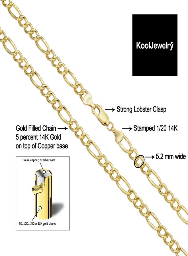 KoolJewelry 14k Yellow Gold Filled Solid Figaro Link Bracelet (5.2 mm, 8.5 inch) - Image 3