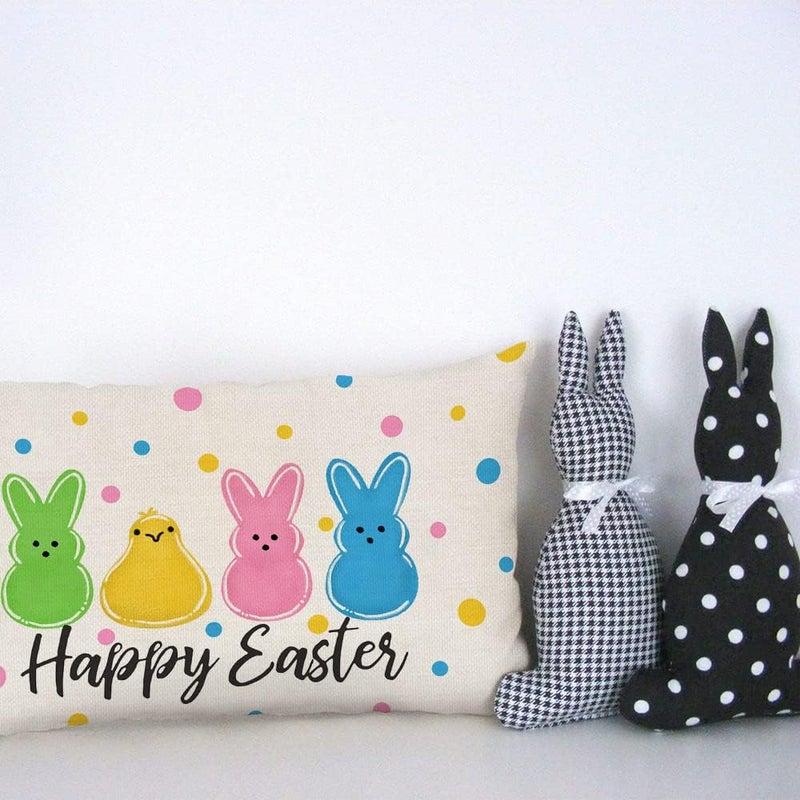 AACORS Easter Pillow Cover 12X20 Inch Polka Dots Colorful Bunnies Chick Decorations Holiday Farmhouse Decorative Spring Pillow Case for Home Sofa Couch AA112-12 - Image 3
