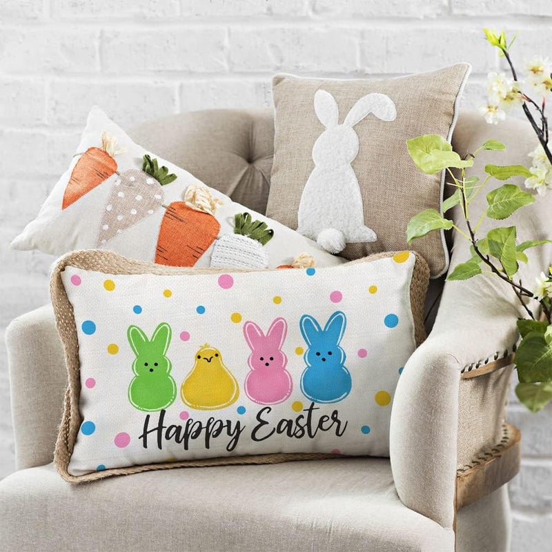 AACORS Easter Pillow Cover 12X20 Inch Polka Dots Colorful Bunnies Chick Decorations Holiday Farmhouse Decorative Spring Pillow Case for Home Sofa Couch AA112-12 - Image 2