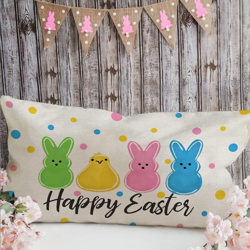 AACORS Easter Pillow Cover 12X20 Inch Polka Dots Colorful Bunnies Chick Decorations Holiday Farmhouse Decorative Spring Pillow Case for Home Sofa Couch AA112-12 - Image 4