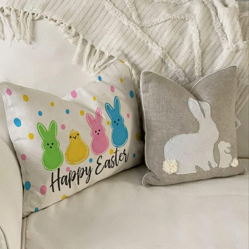 AACORS Easter Pillow Cover 12X20 Inch Polka Dots Colorful Bunnies Chick Decorations Holiday Farmhouse Decorative Spring Pillow Case for Home Sofa Couch AA112-12 - Image 5