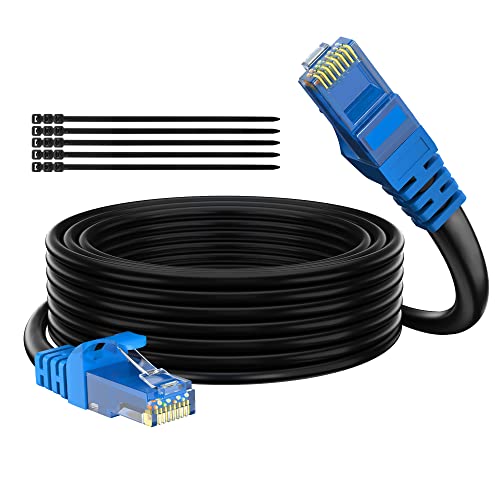 Adoreen Cat 6 Outdoor Ethernet Cable 40 Ft Black, High Speed Heavy Duty Long Internet Network Cable for POE Camera Cat 5 5e RJ45 LAN Patch Cable Cord, Sturdy Waterproof Direct Burial+25 Ties - Image 1