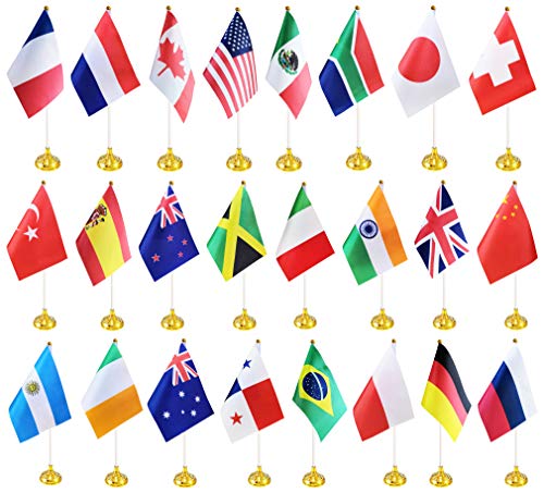 BCLin 24 Pack International Country Desk Flags,Small Mini World Deluxe Table Flags Set with Stand Base，8.2 x 5.5 inches Miniature Desktop Flag - Image 4