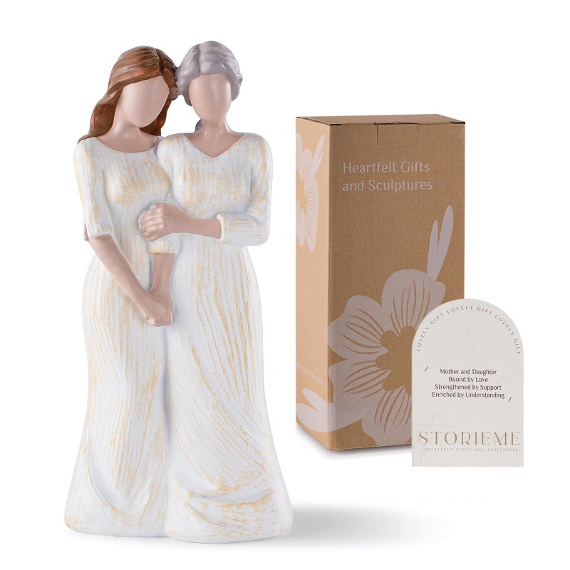 Storieme Mom Birthday Gifts from Daughter: 7.7" Hand-Painted Mother Daughter Resin Figurine Statue - Sentimental Mothers Day Home Shelf Decor for Women - Image 1