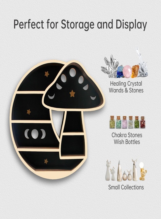 FNYDOX Cute Mushroom Decor, Wooden Mushroom Floating Shelves for Wall, Moon Shelf Wall Decor Crystal Rock Gem Stone Display Shelf, Trinket Knick Knack Shelf, Mushroom Gifts for Mushroom Lovers - Image 3