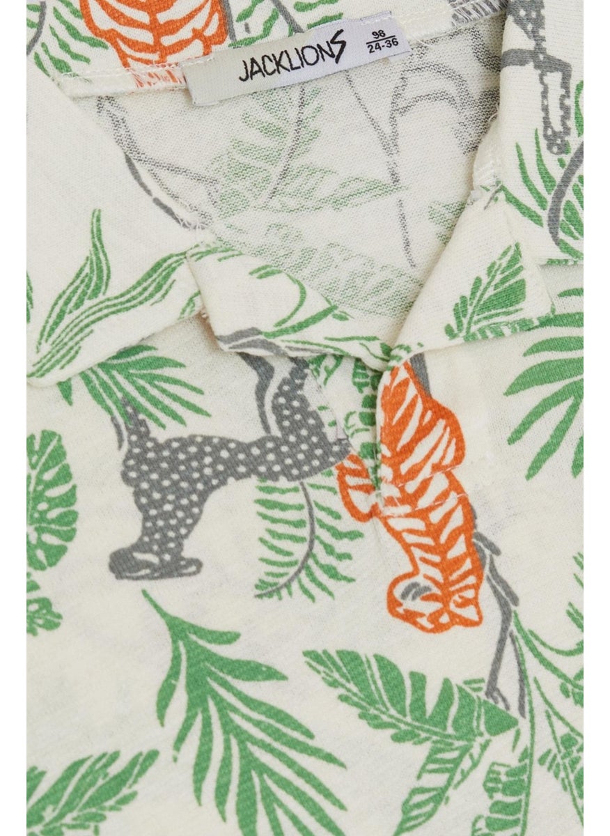Jack Lions - Boy's T-Shirt Forest Themed Animal Patterned 1.5-5 Years, Ecru - Image 1
