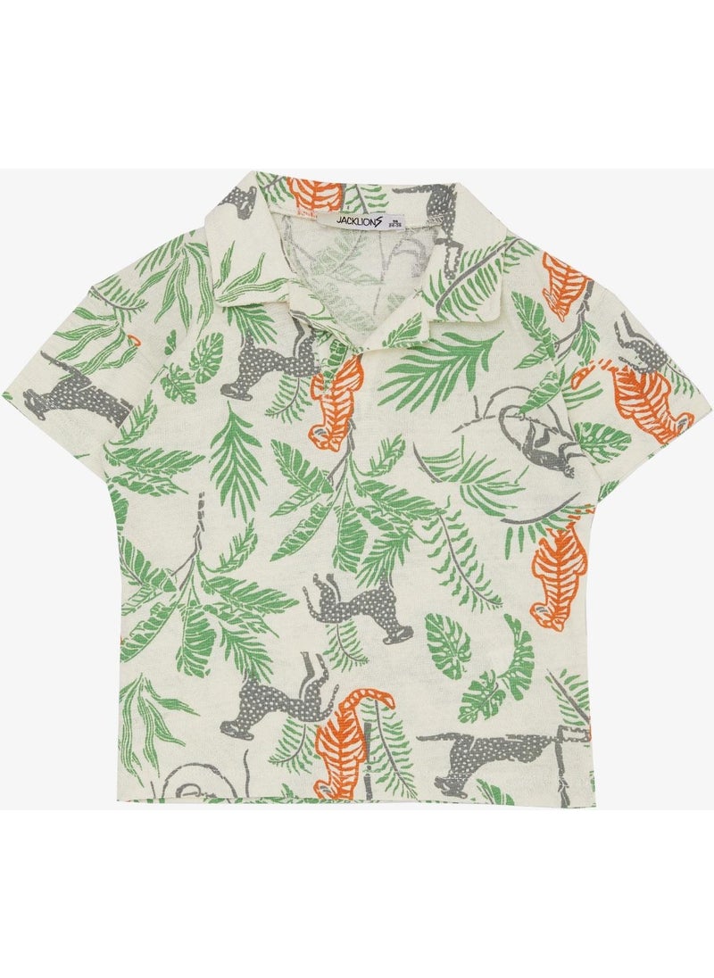 Jack Lions - Boy's T-Shirt Forest Themed Animal Patterned 1.5-5 Years, Ecru - Image 1