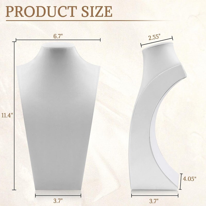 Homeanda Necklace Display Bust - PU Leather Jewelry Bust Stand for Photography, Boutique Display, and Home Organisation(White-11.4"x6.7") - Image 2