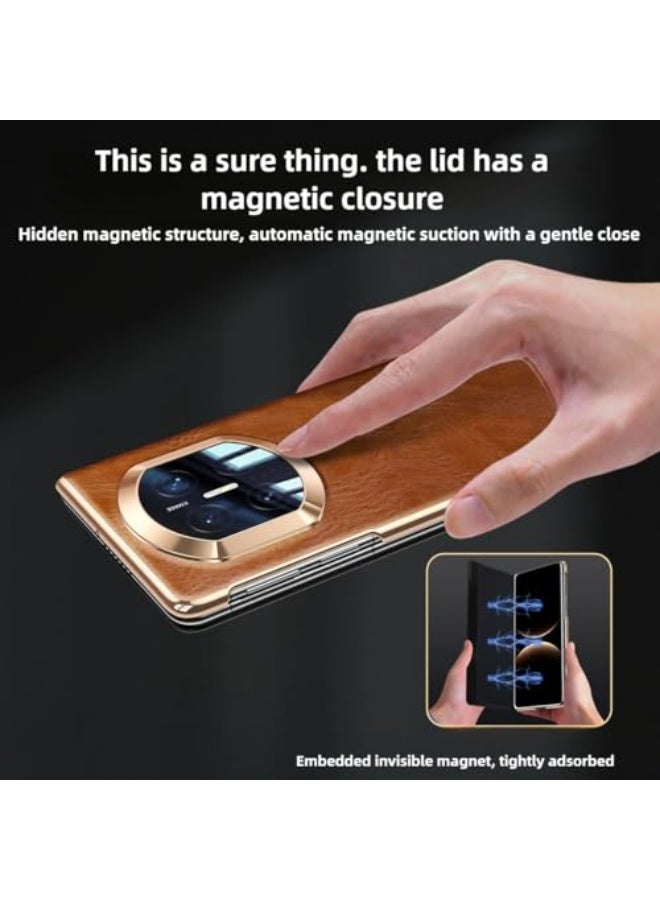 Case Compatible with Huawei Mate X7, Luxury Genuine Leather Case Smart Window Display, Magnetic Flip Cover Business Vintage Shockproof Protective Shell - Image 3