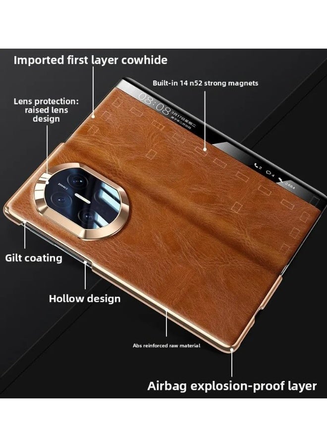 Case Compatible with Huawei Mate X7, Luxury Genuine Leather Case Smart Window Display, Magnetic Flip Cover Business Vintage Shockproof Protective Shell - Image 5