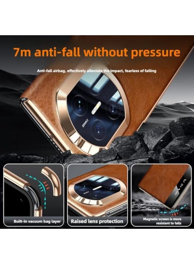 Case Compatible with Huawei Mate X7, Luxury Genuine Leather Case Smart Window Display, Magnetic Flip Cover Business Vintage Shockproof Protective Shell - Image 4