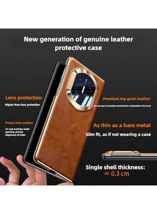 Case Compatible with Huawei Mate X7, Luxury Genuine Leather Case Smart Window Display, Magnetic Flip Cover Business Vintage Shockproof Protective Shell - Image 2