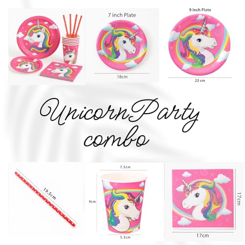 Coslifestore Unicorn Birthday Party Supplies Set –Includes Plates, Cups, Napkins & Straws –Rainbow Theme Tableware for Kids Parties, Girls Birthday, Baby Shower, Decorations (Pink) - Image 2