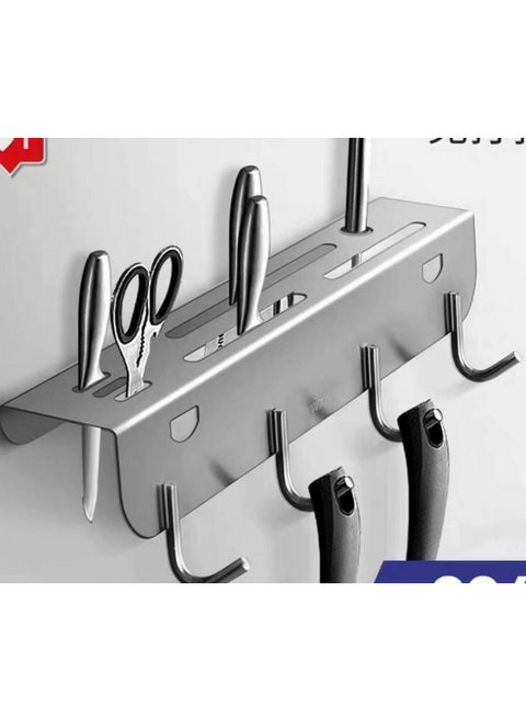 Knife, scissors and kitchen utensil organizer helps organize and holds weights.