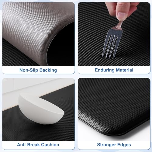 StepRite Kitchen Mats, 2PCS Kitchen Rugs, Cushioned Anti Fatigue Kitchen Mats for Floor, Non-Slip Standing Desk Mat, Waterproof Kitchen Rug Set for Kitchen, Floor, Office, 17.3"x30"+17.3"x47", Black - Image 3