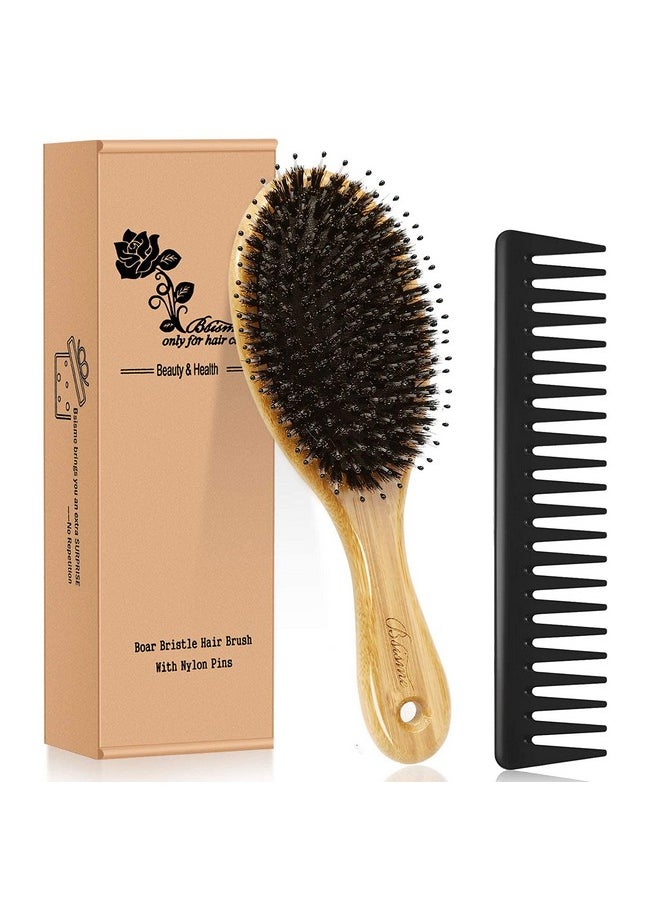 Bsisme - Hair Brush Comb Set Boar Bristle Hairbrush for Curly Thick Long Fine Dry Wet Hair,Best Travel Bamboo Paddle Detangler Detangling Hair Brushes for Women Men Kids Adding Shine Smoothing Hair - Image 1