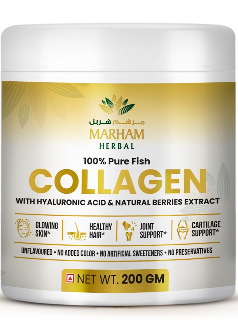 100% Pure Fish Collagen With Hyaluronic Acid & Natural Berries Extract for Glowing Skin, Healthy Hair, Joint Support and Cartilage Support | 200G 