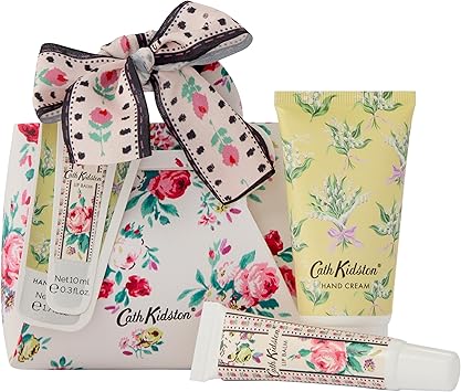 Cath Kidston Cath Kidston Hand Cream 50ml Lip Balm 10ml and Mini Handbag Enriched with Shea Butter Travel Size and Vegan Friendly Beauty Gift For Her Wild Flowers Wild Women Collection  - Image 1