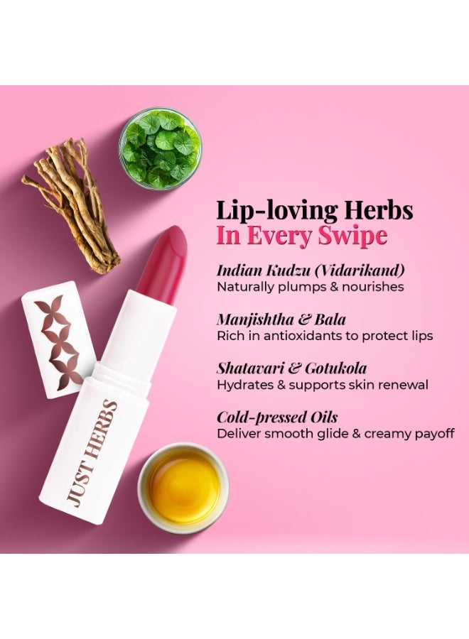 Just Herbs Ayurvedic Lipstick | Long-lasting | Weightless | Ayurvedic Formula | Travel-friendly - 4.2g Subtle Tea Rose Pink - Image 3
