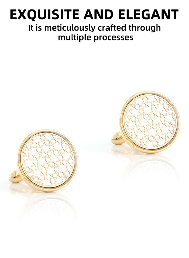 Premium Gold  Cufflinks - French Shirt Cufflinks, Round Metal Cufflinks Outlet (18mm 1 Pair) - Image 2