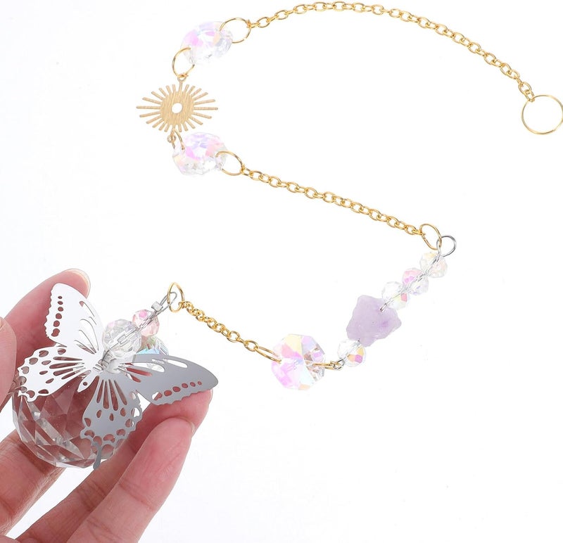 Hanging Sun Catcher Crystal Ornament with Butterfly Beads, Window Crystal Pendant for Home Decor, Colorful Prism Light Catcher for Indoor Garden and Outdoor Patio - Image 3