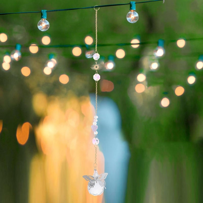 Hanging Sun Catcher Crystal Ornament with Butterfly Beads, Window Crystal Pendant for Home Decor, Colorful Prism Light Catcher for Indoor Garden and Outdoor Patio - Image 5