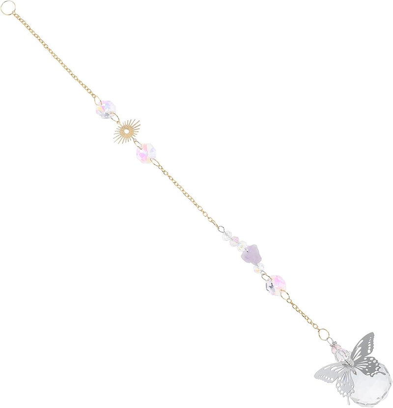 Hanging Sun Catcher Crystal Ornament with Butterfly Beads, Window Crystal Pendant for Home Decor, Colorful Prism Light Catcher for Indoor Garden and Outdoor Patio - Image 1