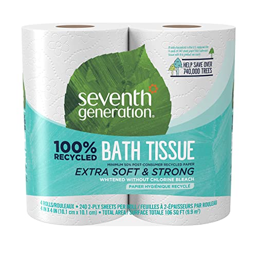 Seventh Generation Bath Tissue Toilet Paper Chlorine Free 2 Ply Toilet Paper 100% Recycled Paper 4 Count (Pack of 1) - Image 1
