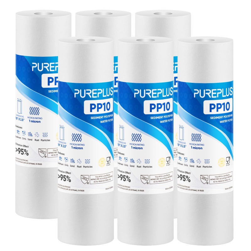 Pure Plus Pureplus 1 Micron 10"" X 2.5"" Whole House Sediment Home Water Filter Cartridge Replacement For Any 10 Inch Ro Unit  Culligan P5  Aqua-Pure Ap110  Dupont Wfpfc5002  Cfs10  Whkf-G05  6Pack - Image 1